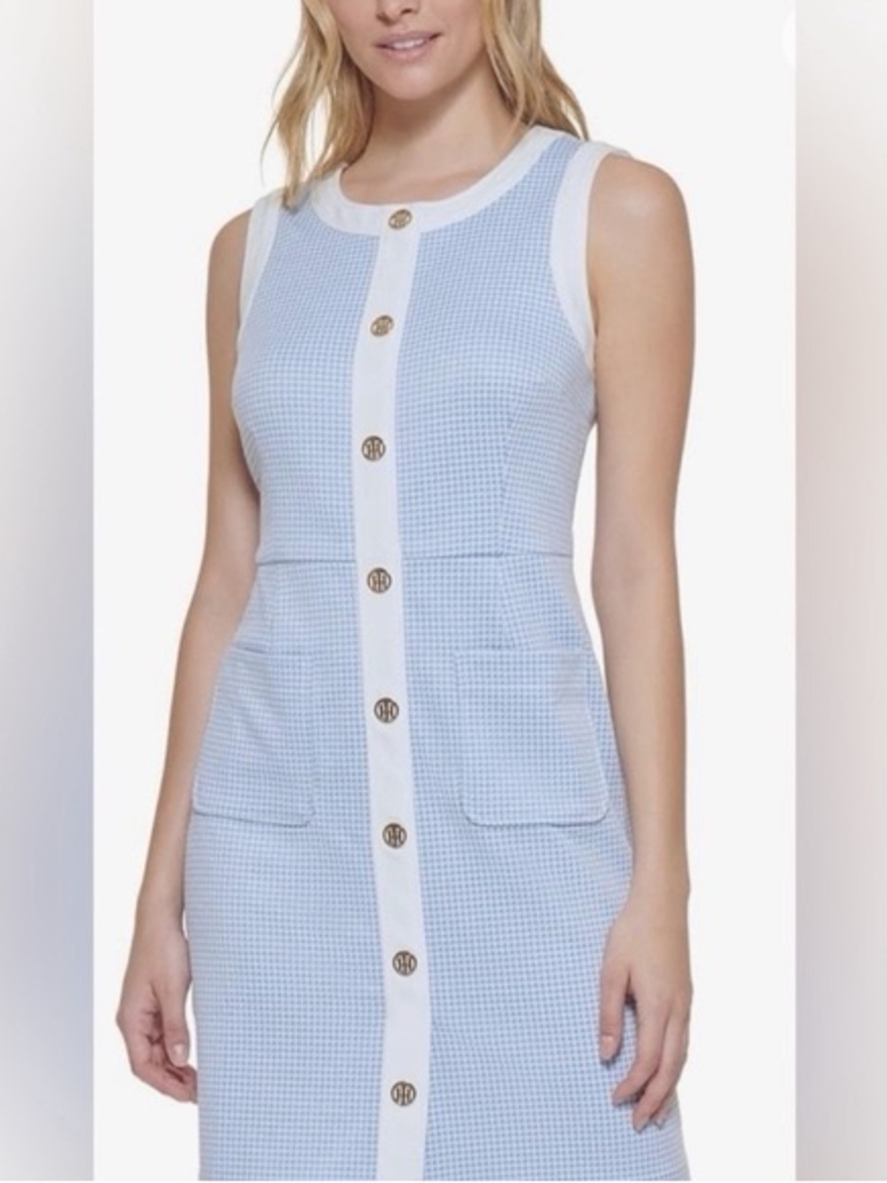 Tommy Hilfiger nwt Light Blue and White Gingham hoodstooth Sleeveless Dress - Picture 2 of 6